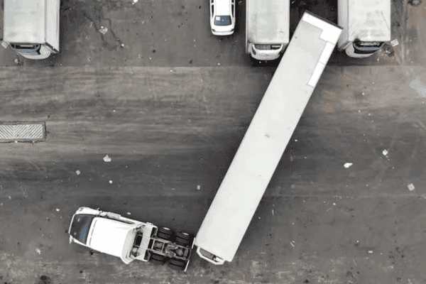 Motorista faz manobra impressionante para estacionar caminhão em espaço apertado