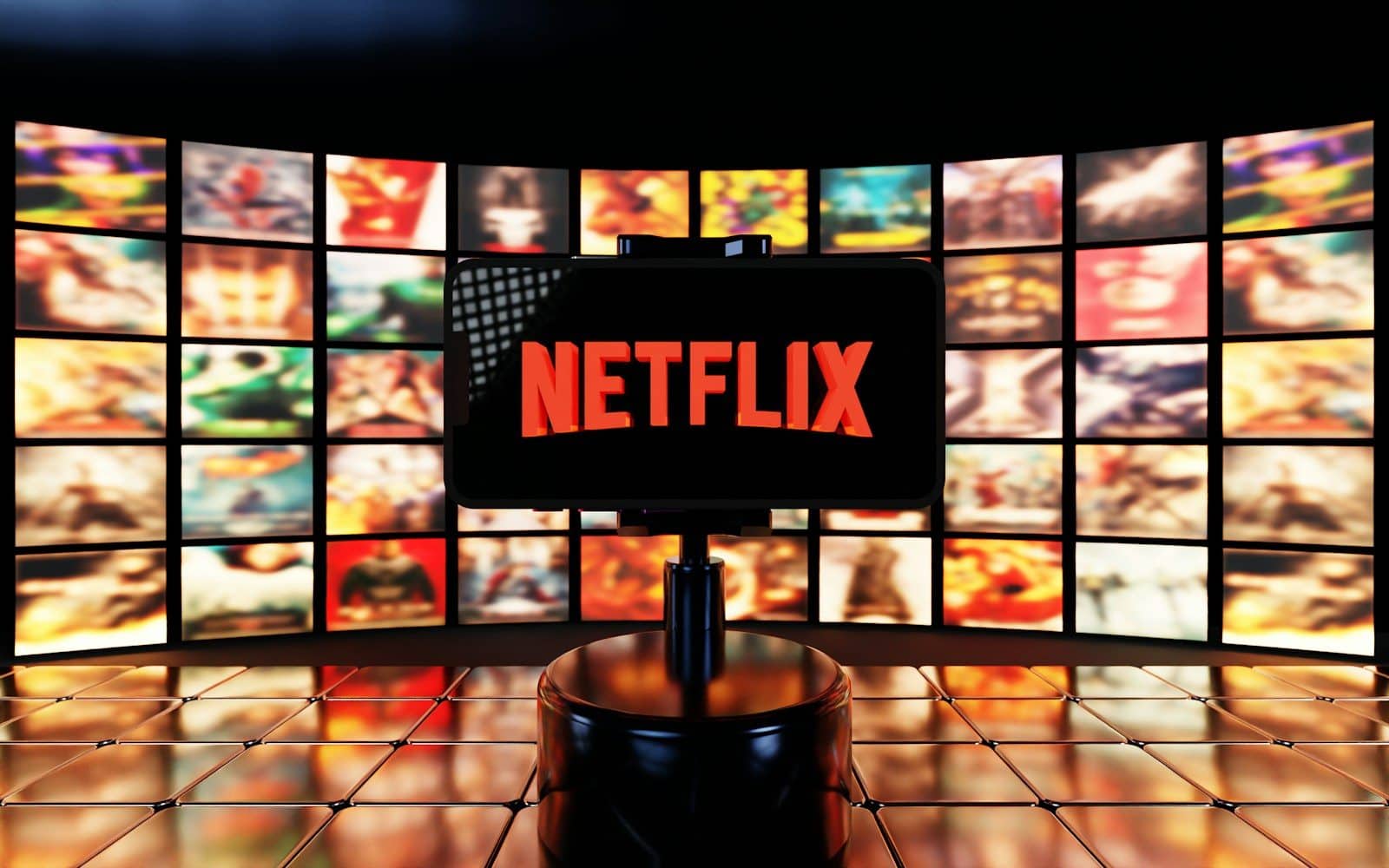 Netflix logo displayed on a screen with movie posters