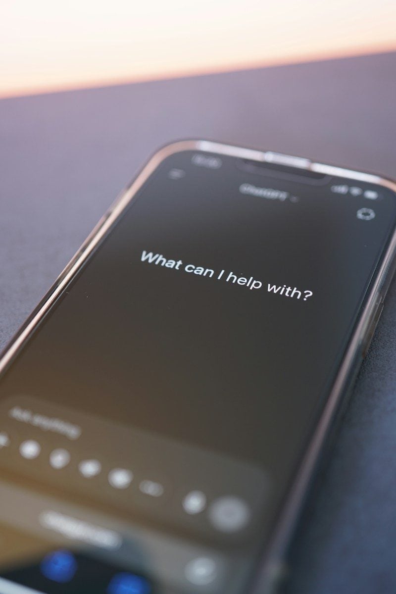 Phone screen asks: "what can i help with?"